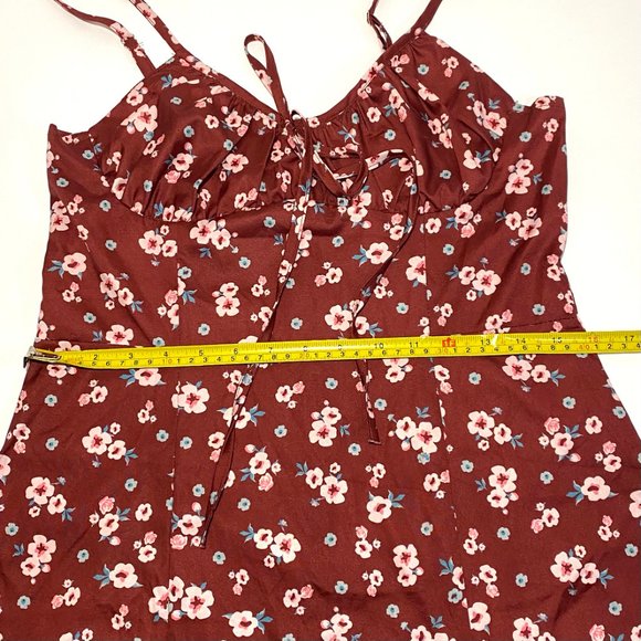Cbr Burgundy Floral Print Back Zip Side Split Sleeveless Dress Women Size L - Picture 11 of 12